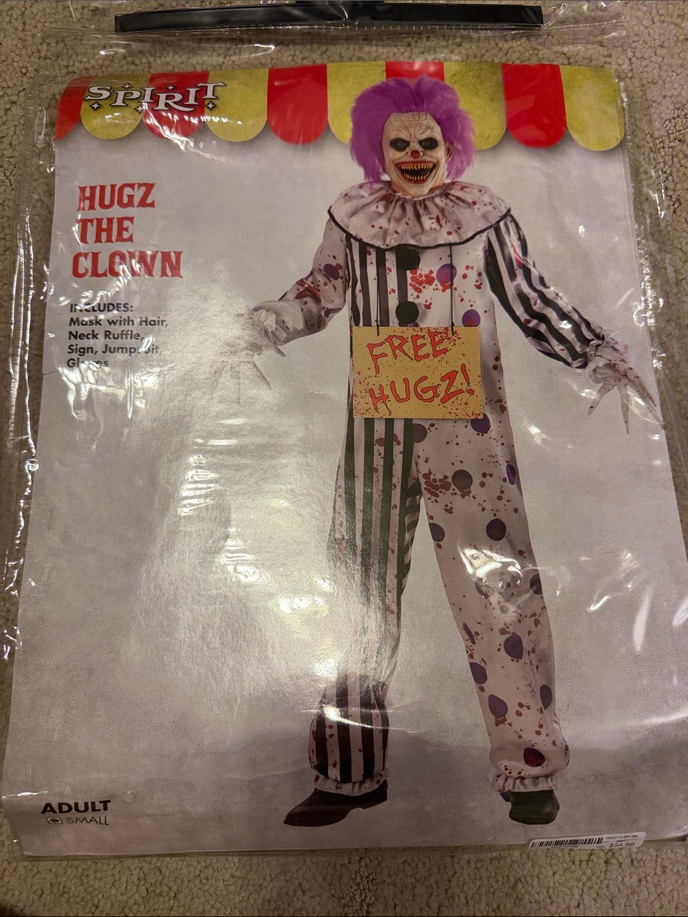 Spirit Adult Hugz The Clown Costume — White, Purple, Black